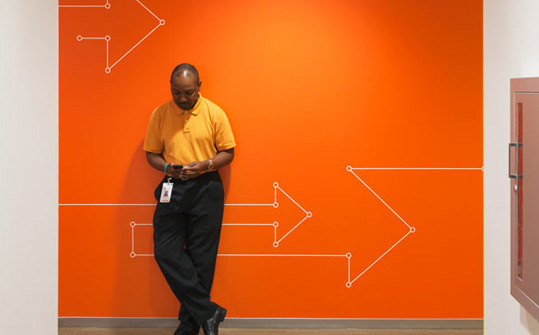 GlaxoSmithKline US HQ. Designed by Pentagram @enviromeant.com #graphics #wall