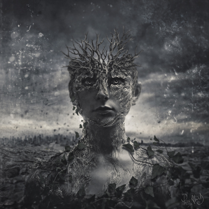 "Ascetic" by Pierre-Alain D. #branch #tree #eyes #texture #wood #nature #portrait #roots #dark #leaves