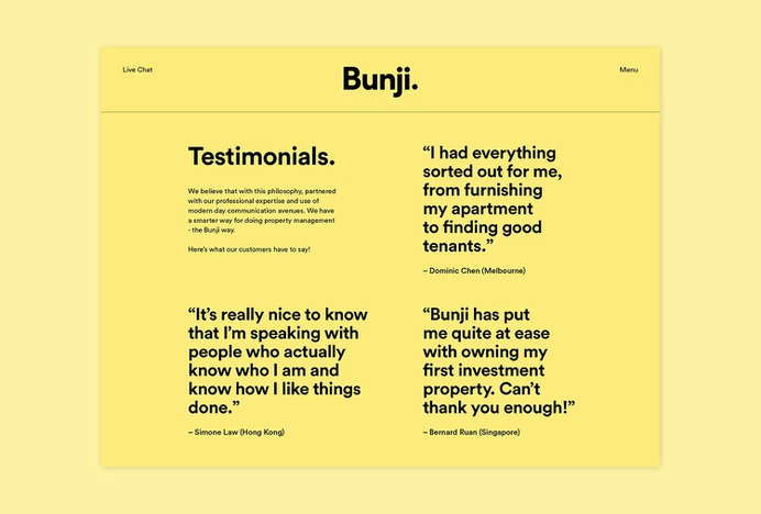 Bunji Identity - Mindsparkle Mag Emily Clarke designed the Identity for Bunji, a brand that is redefining property management once and for all. #logo #packaging #identity #branding #design #color #photography #graphic #design #gallery #blog #project #mindsparkle #mag #beautiful #portfolio #designer