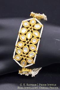 23k Gold and Diamond Polki Bracelet with Hexagonal Uncut Pieces - gold diamond polki kundan meena jadau jewellery