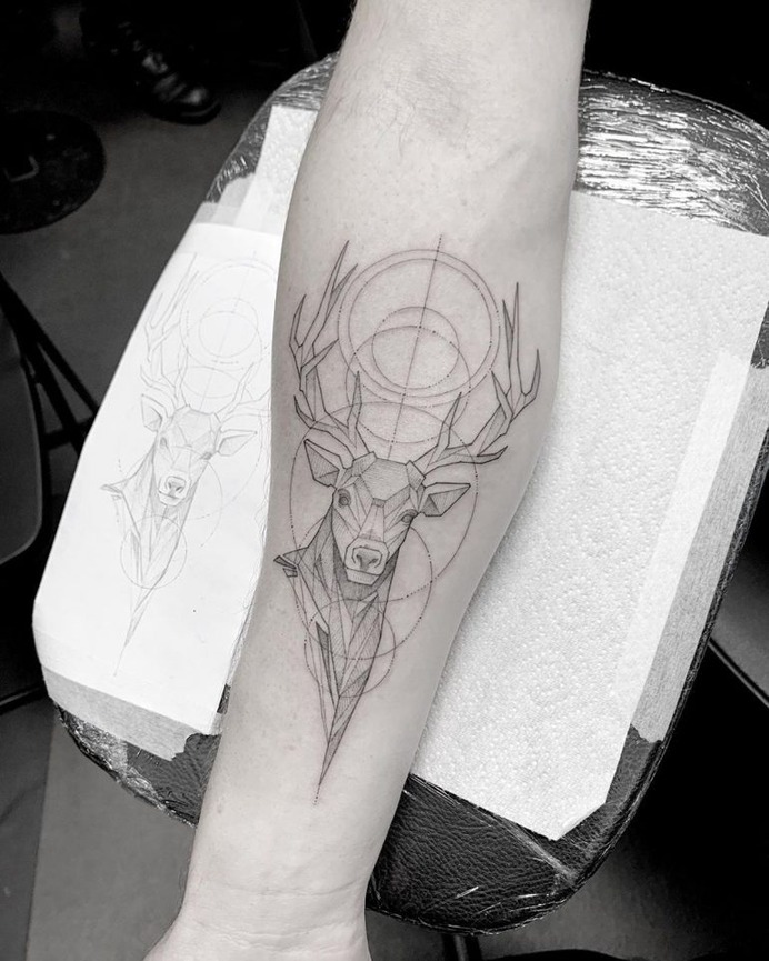 Stag in geometric lines.