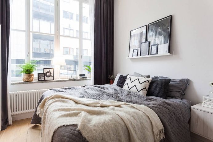 Apartment, living room, black & white, dinning room, bedroom