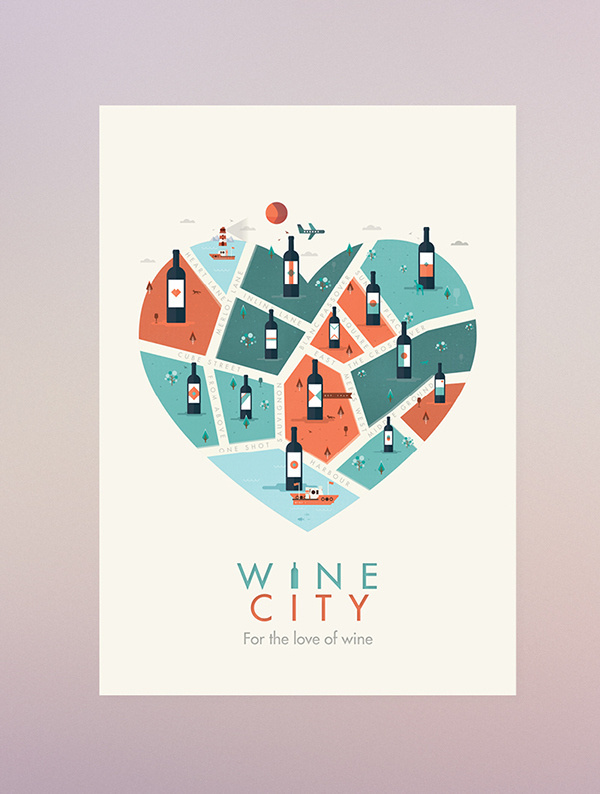 WINE CITY // For the love of wine on Behance #labal #cityscape #city #illustrator #quirky #wine #texture #map #label #illustration #vintage #poster #animals #logo #fun #cool