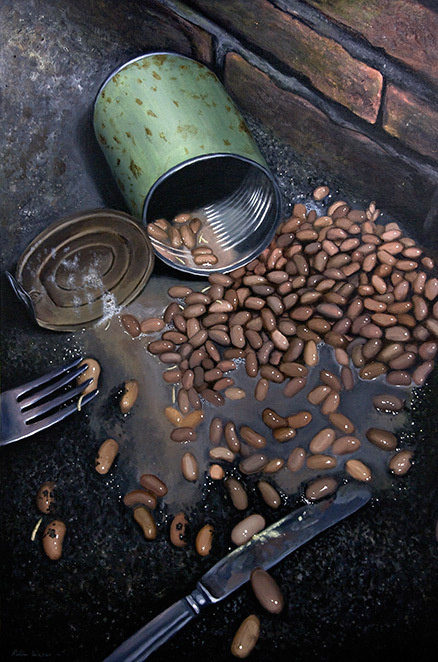 Bonen du Maggot made by Robbin Veldman http://www.robbinveldman.nl #silverware #food #overijssel #robbin #puke #brown #meal #realistic #juice #maggot #dirty #rusted #bystreet #alley #nijverdal #lane #beans #eat #tin #vomit #wall #nasty #painting #knife #life #brick #maggots #silver #dine #foam #feed #portrait #art #veldman #still #fork #bonen