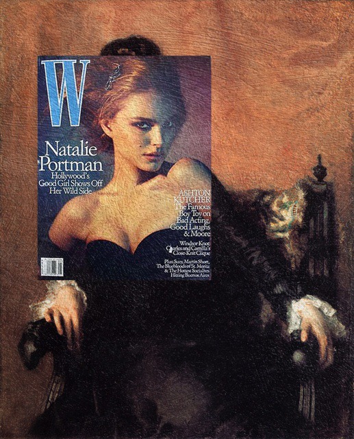 Magazine cover and classical painting - Portrait of Natalie Portman. Natalie Portman, W Magazine May 2005 + Portrait of Frances Sherborne Ridley Watts by John Singer Sargent