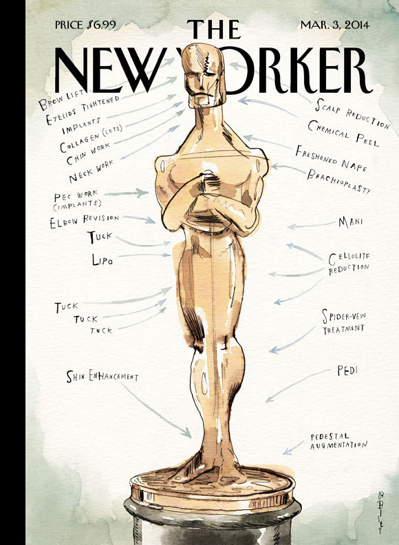 COVER STORY: BARRY BLITT'S "READY FOR HIS CLOSEUP" #surgery #oscar #vanity #statue #illustration #yorker #trophy #academy #award #cosmetic #new