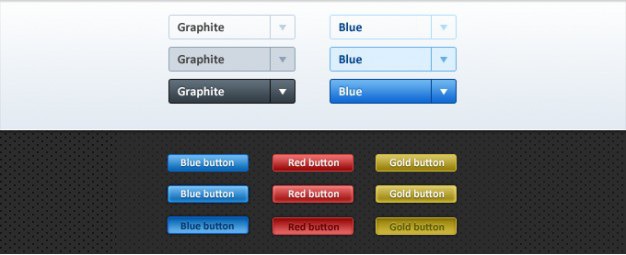 Dropdown and standard button set with all states Free Psd. See more inspiration related to Button, Set, Horizontal, Dropdown, Standard and States on Freepik.