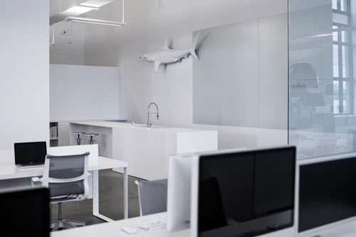 BLUE Communications Office Space by Jean Guy Chabauty and Anne Sophie Goneau Photo #blue #communication #white #studio