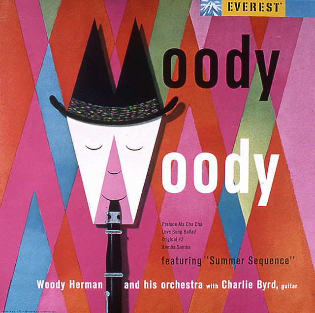 Album Cover Pioneer, Alex Steinweiss, c.1959 #album #art #cover #WWII #charliebyrd #woodyherman #color #moody #clarinet #orchestra #guitar