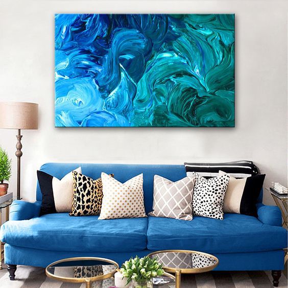 "Blue Spray Fantasy" Hand Painted Abstract Oil Painting