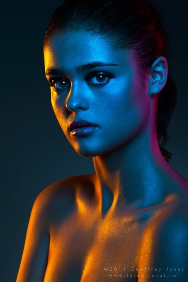 Nocturne by *Eman333 #lights #orange #female #women #colored #portrait #purple #blue #skin #shiny