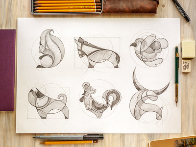 Animal logo sketches by Ink Nation #illustration #sketch #logo #animal #design #circles #ink #nation #drawing