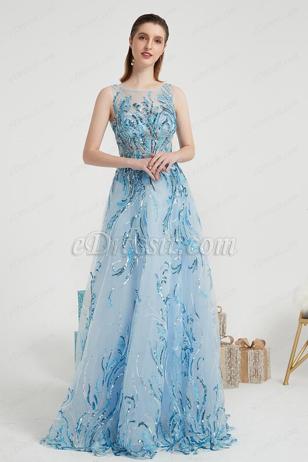 Blue Shiny Sequins Elegant Party Long Evening Dress-eDressit (00202605)