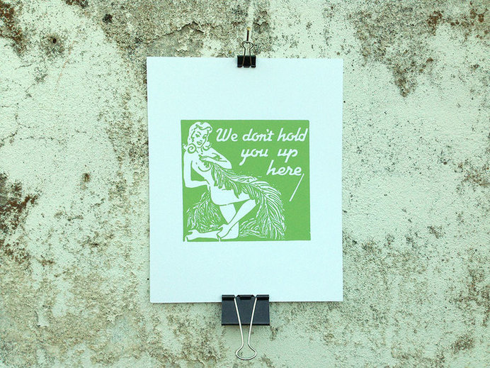We Don't Hold You Up Here - 8 x 10 Mini Poster #kitsch #retro #girlie #illustration #vintage #etching #matchbook #art #burlesque