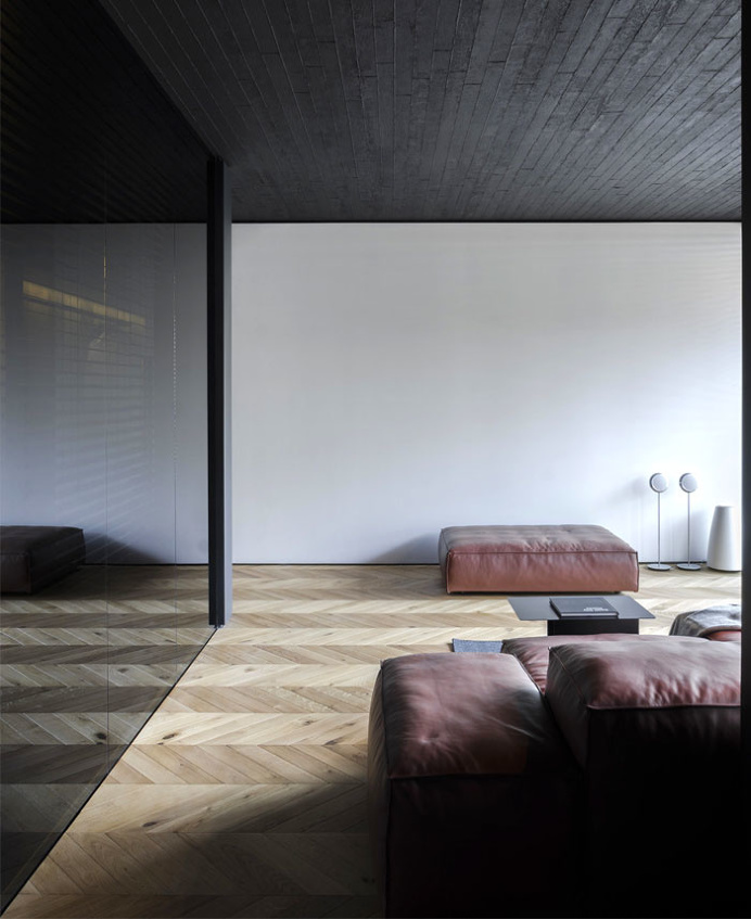 Small Masculine Apartment in Dark Color Schemes - InteriorZine