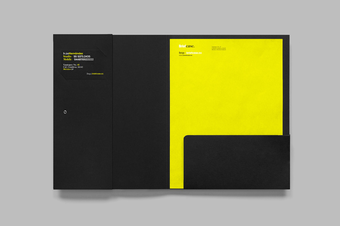 Briefcase branding by anagrama moterey mexico mindsparkle mag business card corporate design stationery minimal yellow geometry black tape l