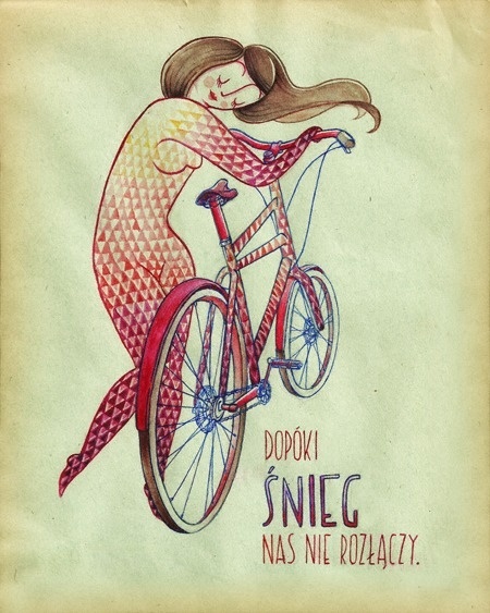 Zaczarowana Walizka #passion #pattern #girl #bicycle #ride #snow #illustration #biking #bike #watercolor #love