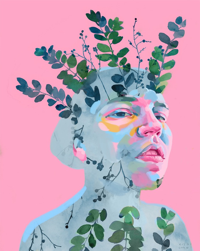 Revealing Struggles and Joy, Expressive Portraits Are Superimposed onto Watercolor Foliage | Colossal