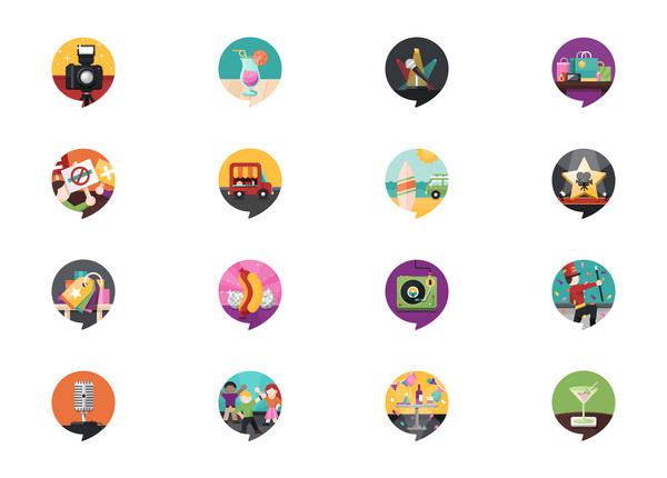 Activites and Events Location iPhone App Icons #flat #vector #print #design #color #illustration