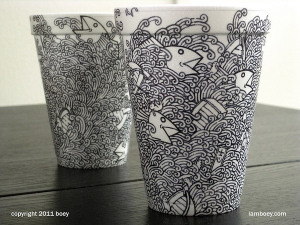 CJWHO ™ (Amazingly Detailed Illustrations Drawn on Foam...) #cups #cheeming #design #foam #illustration #drawn #boey #art #coffee