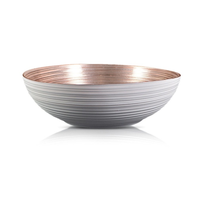 Round Glass Copper And White Bowl 19cm x 6cm