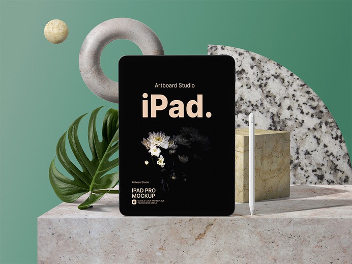 Customize the iPad Pro mockup template. Place your web page, app presentation, or UI/UX design to the iPad Pro mockup that comes with the new Apple Pencil in an abstract style composition. Change every detail and filter effects to create a stunning showcase right in your browser. #web #mockup #ux #ui #ipadpro #ipadpromockup #screen #app #webpage