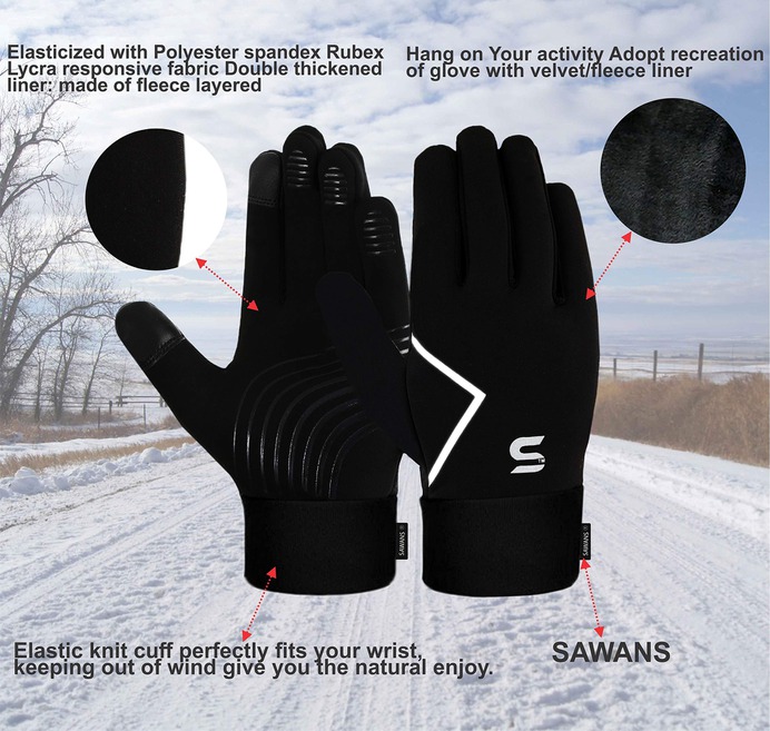 Running Gloves Cycling Winter Men Women Thermal Gloves Driving Sports Touchscreen Anti slip Shock Grip Thickened Fleece Lining Windproof Outdoor Hiking