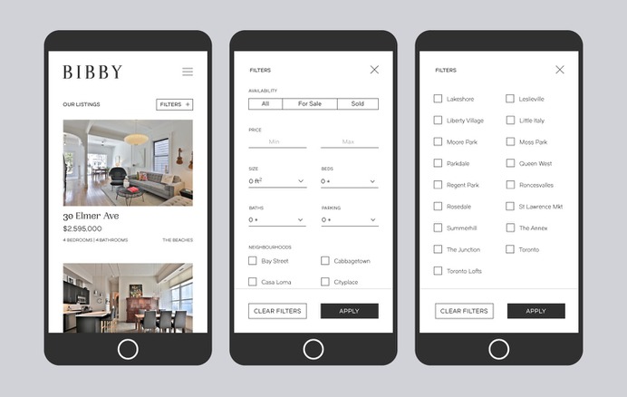 The Bibby Group Mobile Website - Listing Filters