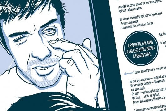 Ferocious Quarterly | with a smile and a whistle. #print #design #comic #illustration #portrait #blue #face #bloodshot #editorial #typography