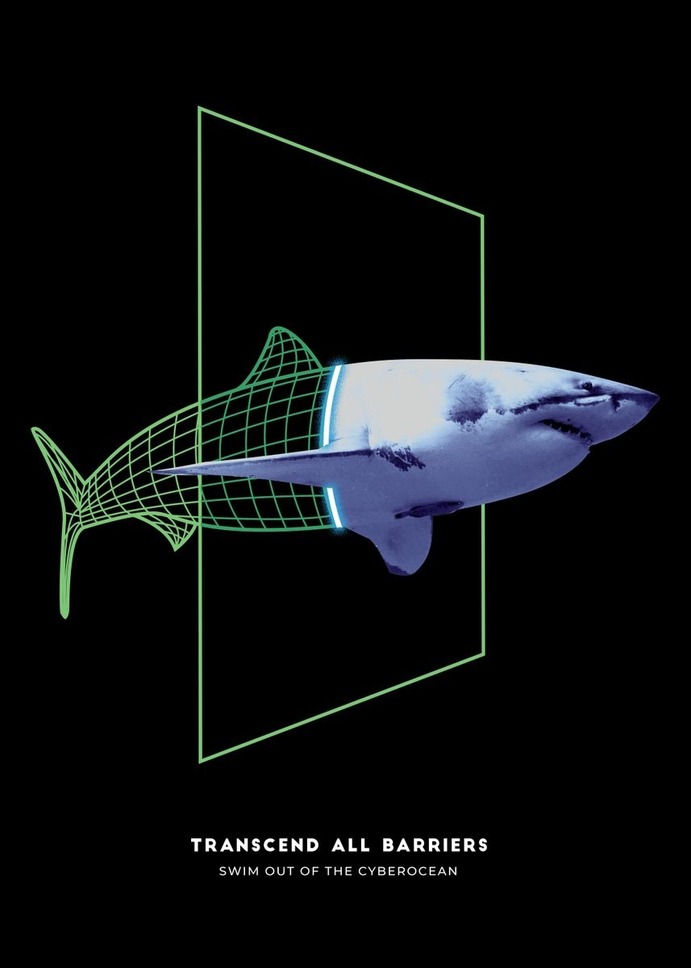 "Cyber Shark Wireframe" Poster Print on metal by Sam Kal