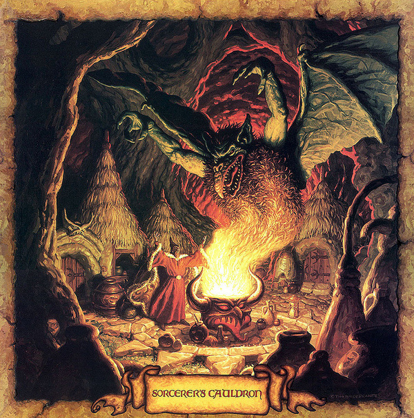Tim Hildebrandt - Sorcerers Cauldron #dragon #horror #illustration #demon #witch #sorcerer