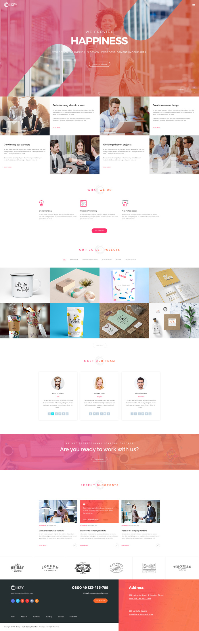 Owkey template offers 19 different pages and many shortcodes to build a creative website for any purpose. Use one of the 4 homepage variatio