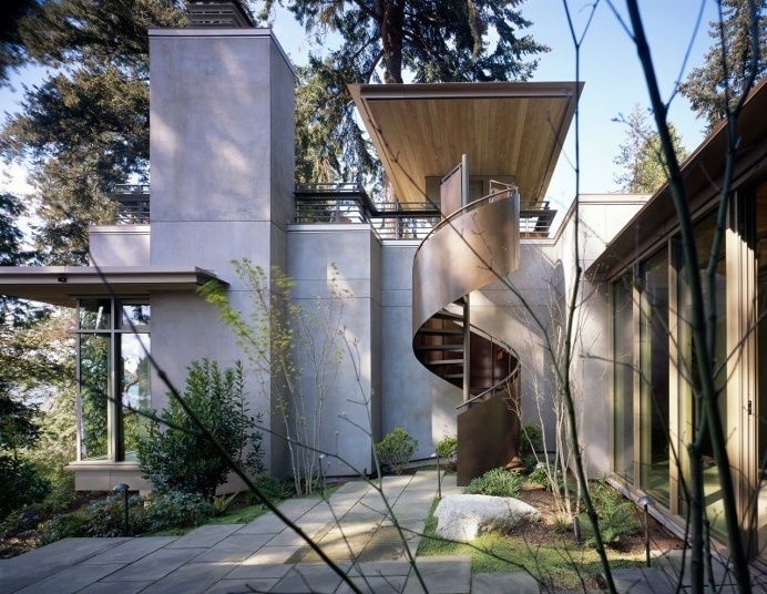 architecture, spiral staircase, modern, building, house