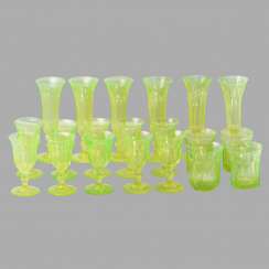 A set of uranium glass (10 glasses, 4 cups, 6 wine glasses)
