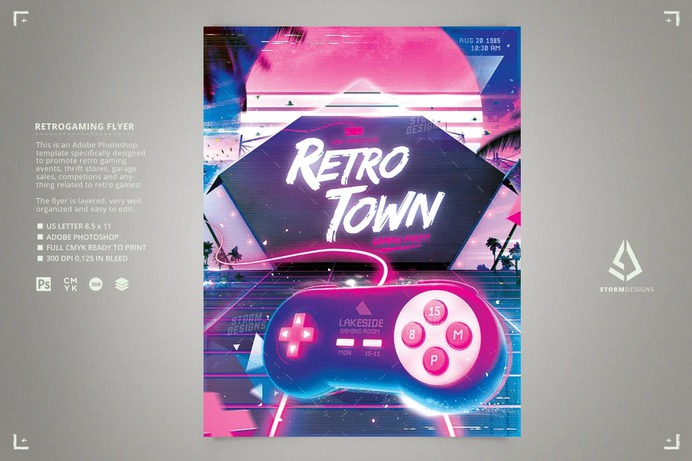 Retro Game City Flyer Template
