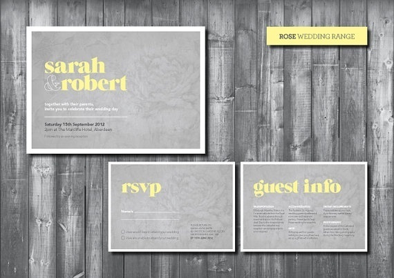 Rose wedding invite #invitation #print #yellow #wedding #grey