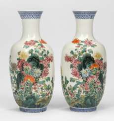 Pair of vases of egg-shell porcelain, with flowers and rocks décor and the poem inscription #Sets #Tea sets #Porcelain sets #Antique plates #Plates #Wall plates #Figures #Porcelain figurines #porcelain