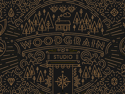 Woodgrain Studio branding #detail #pattern #branding #postcard #design #graphic #detailing #logo #woodgrain #trees #illustration #type #forest #intricacy #typography