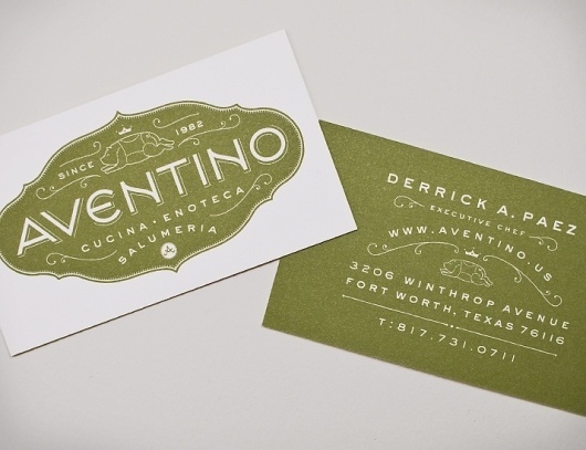 Aventino | Jessica Hische #business #card #typography #pig #crest #type #green