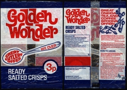 All sizes | UK - Golden Wonder - Great Cutlery Offer - 3p crisps packet - 1970's | Flickr - Photo Sharing! #type #typography