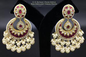 23k Gold and Diamond Polki Chand Bali Earring pair with Rubies - gold diamond polki kundan meena jadau jewellery
