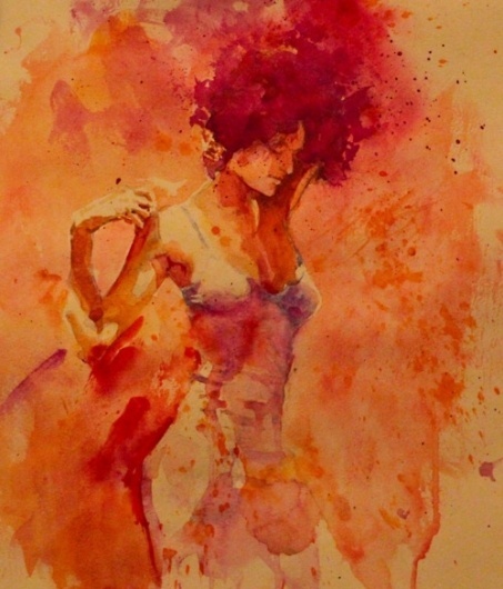 November Me #red #girl #chest #orange #warm #painting #art #watercolor