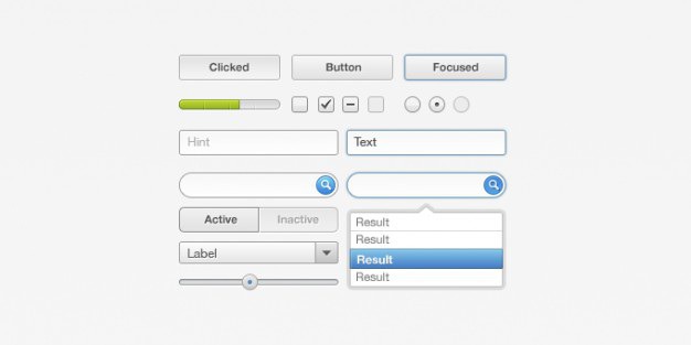 Ui-element set Free Psd. See more inspiration related to Button, Check, Radio, Elements, Ui, User, Grey, Element, Progress, Slider, Interface, Set, User interface, Ui elements, Horizontal, Dropdown, Picker and Ui element on Freepik.