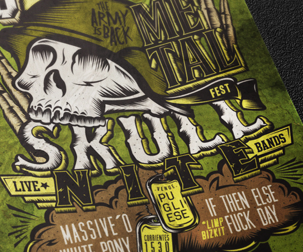 Skull Nite flyer by Overloaded Design #lettering #vectorart #illustration #vintage #poster #grunge #overloaded #metal #skull #green