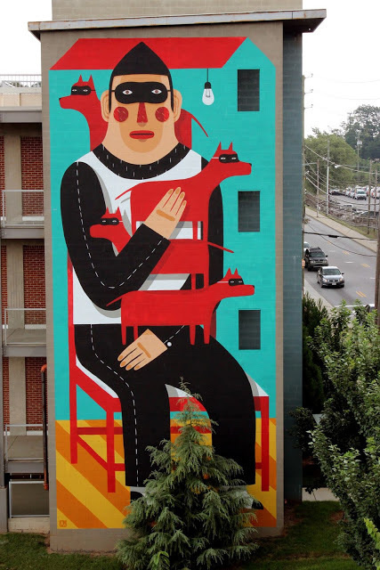 Street Art // Agostino Iacurci #mural #wall #mask #art #street #dog