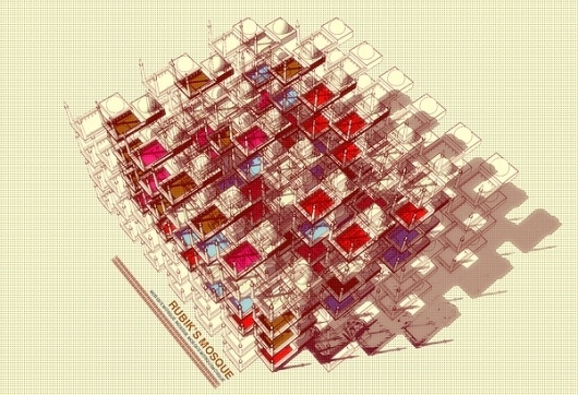 Rubik's Mosque on the Behance Network #onat #digital #rubiks #architecture #art #ktem #mosque #cube