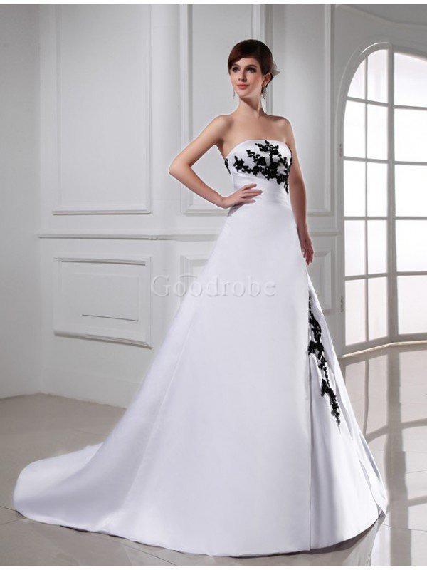 Robe de mariée longue de bustier a-ligne de princesse de traîne mi-longue