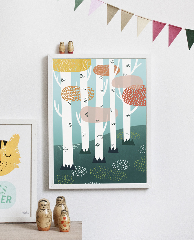 #nordic #design #graphic #illustration #danish #bright #simple #nordicliving #living #interior #kids #room #poster #forest #trees