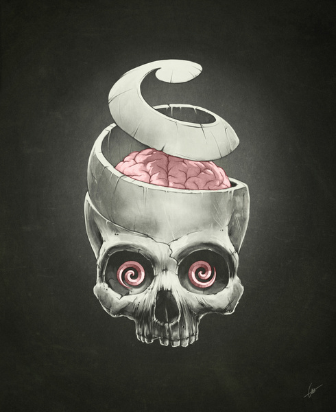 Open Your Mind! by Dr. Lukas Brezak #hypnotism #supernatural #mind #unwind #spiral #brain #illustration #skull