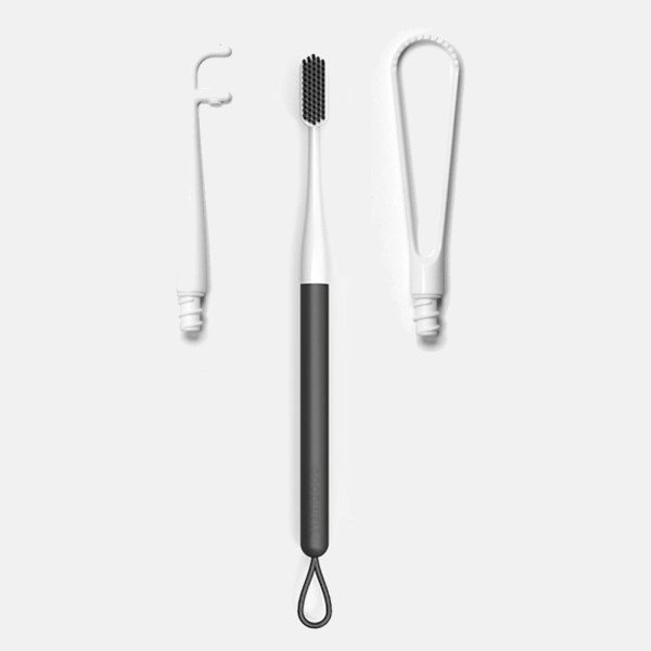 Multi-tool of toothbrush, flosser and scraper with natural cleansing from binchotan. #modern #design #product #industrial #innovative
